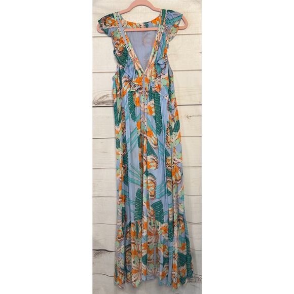 Oliphant Dresses & Skirts - Oliphant Size Large Maxi Dress Sleeveless Fun Flirty Ruffles Tropical